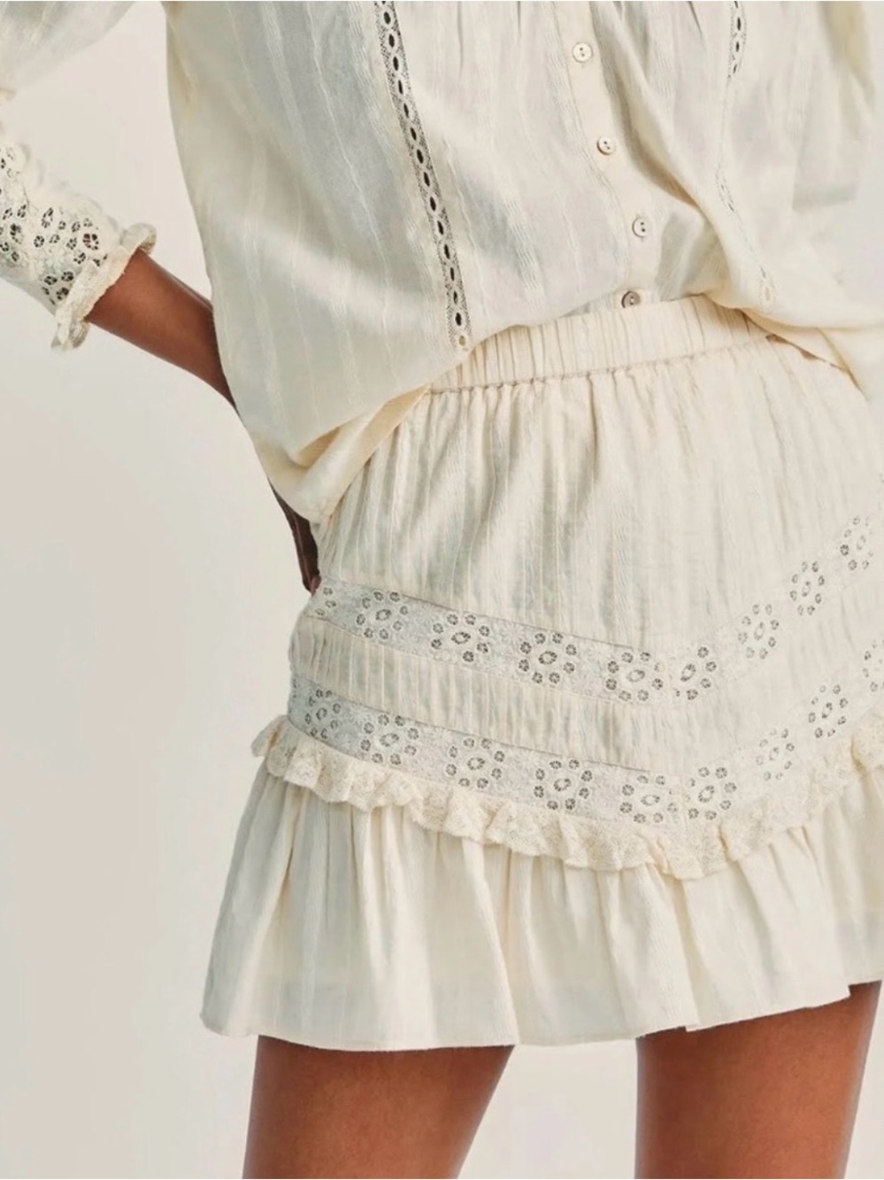 LoveShackFancy Cream Eyelet Ruffle Skirt - Picture 1 of 4